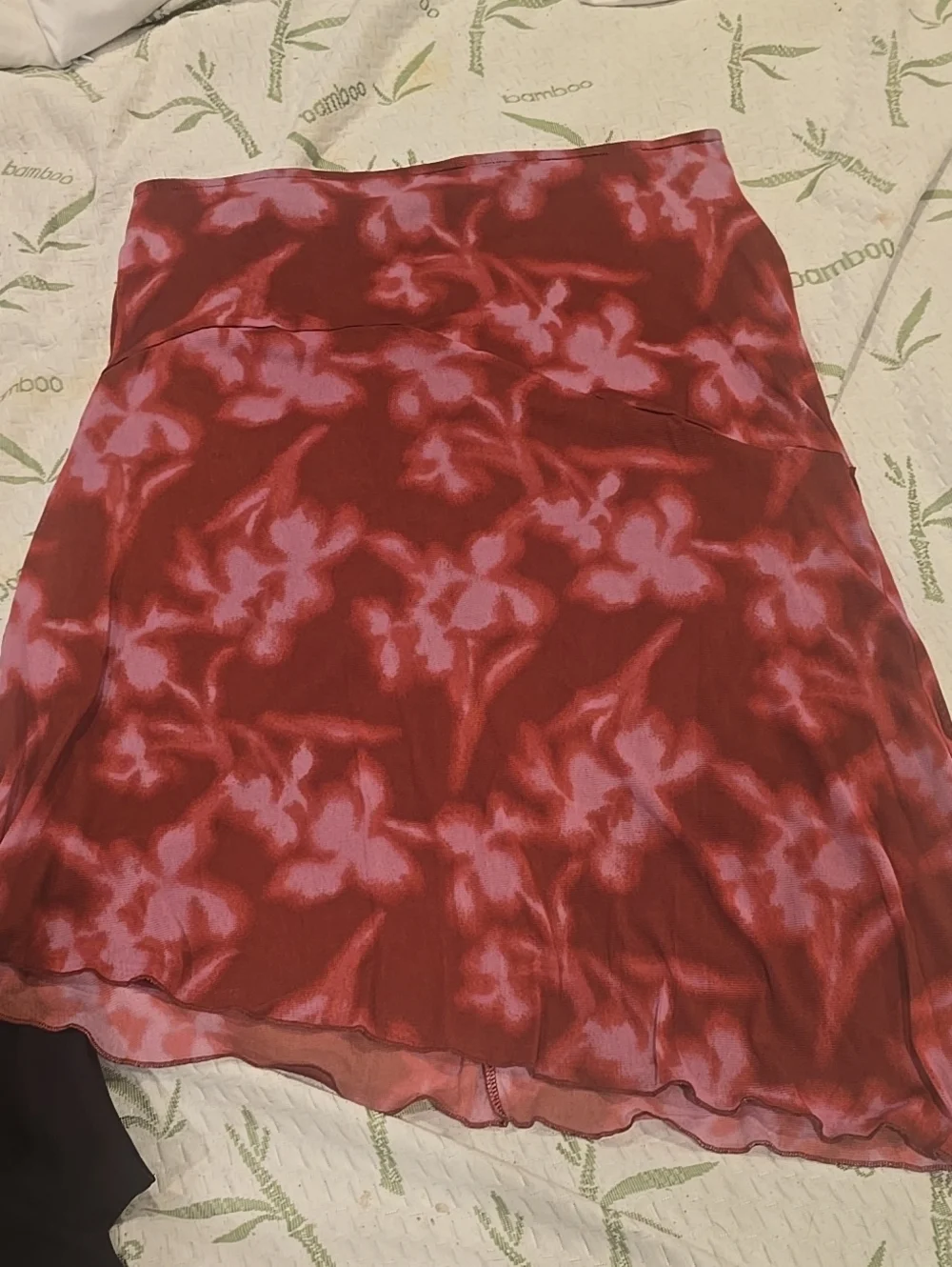 New Red Floral A-Line Midi Skirt -